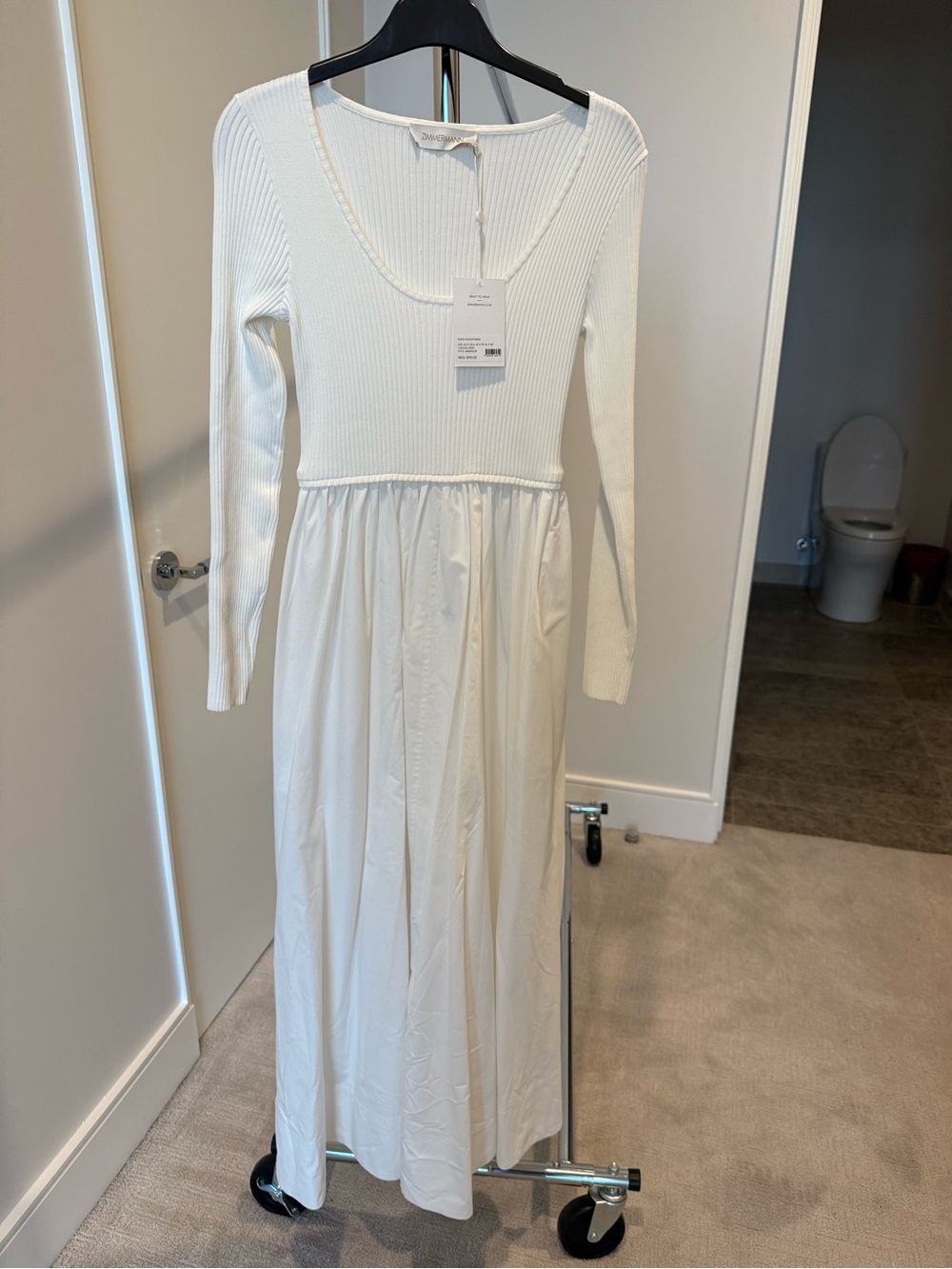 Zimmermann Cream Ribbed Knit Long Sleeve Maxi Dress
